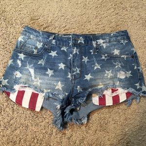 Mossimo Stars and Stripes distressed jean shorts